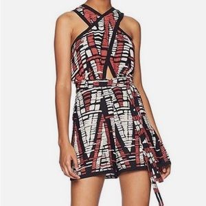 BCBGMAXAZRIA ABSTRACT CHEVRON PRINT HALTER SLEEVELESS ROMPER